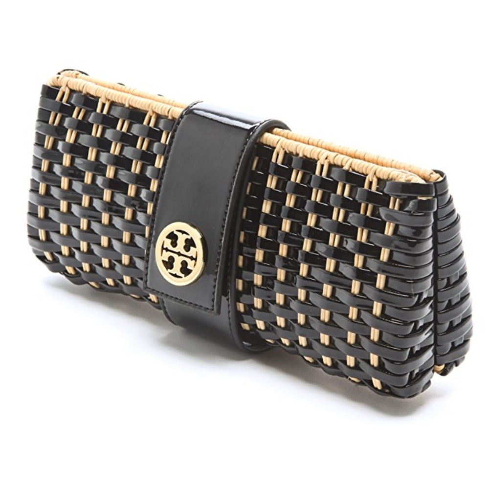 Tory Burch Black and Tan Woven Clutch
